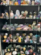 Collection of vintage and modern crystals in showcase
