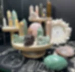 Collectible healing crystals on raised stands