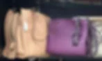 Tan and purple handbags