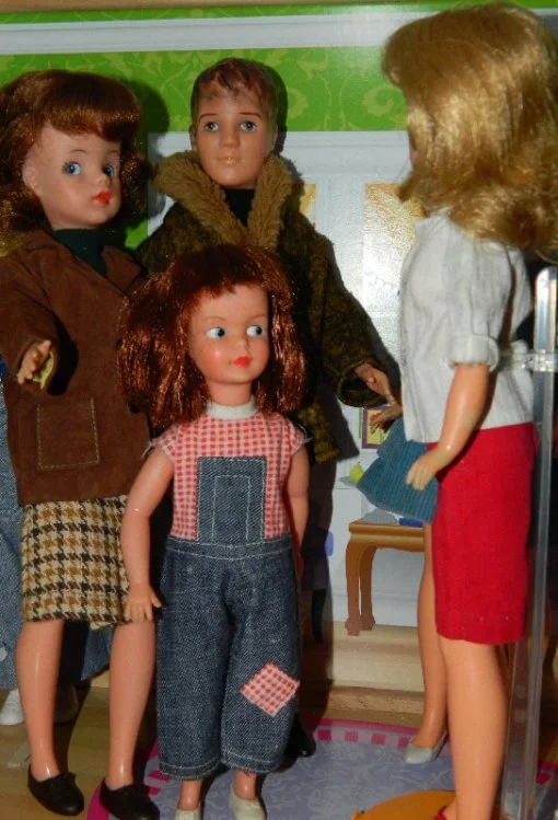 Trixie(my childhood Sindy) Paul and Patch meet Tammy (my original doll)